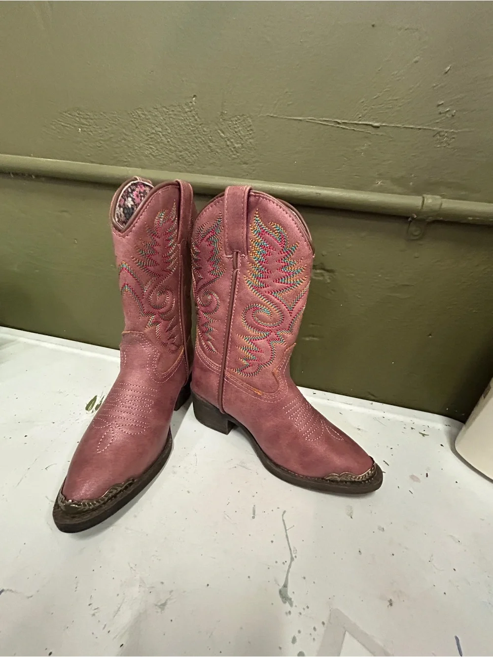 Dan Post Girls' Pink Embroidered Western Boots Metal Toes